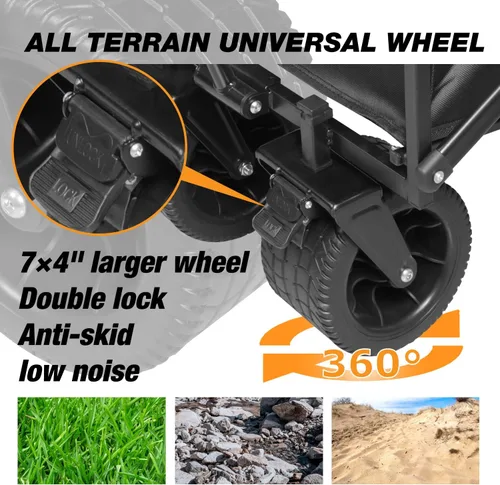 Miniatura 4 de Carro de playa plegable con ruedas grandes todo terreno para arena, carros plegables resistentes con mango ajustable para exteriores, jardín