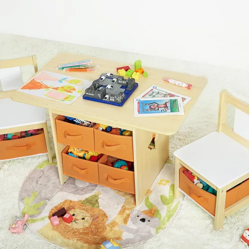 Miniatura 3 de Juego de mesa y silla para niños (2 sillas incluidas), grupo de escritorio de madera para niños pequeños con 6 cajas de almacenamiento, muebles