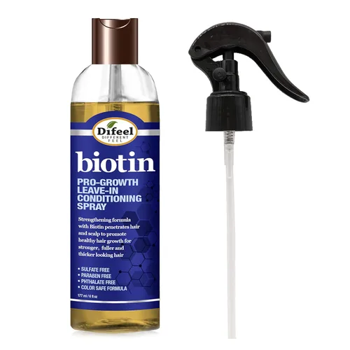 Difeel Pro-Growth - Tratamiento acondicionador de biotina sin enjuague de 6 onzas con tapa rociadora y tapa dispensadora