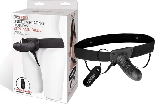 LUXFETISH Consolador unisex vibrante hueco realista ajustable con correa con control remoto y estimulación de la vaina del pene para mujeres y