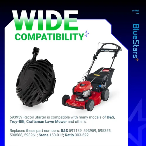 Miniatura 4 de BlueStars 591139 593959 Arrancador de retroceso para Troy Bilt TB110 TB200 140CC 150CC Cortacésped BS 08P502 093J02 09P602 09P702 450E 500E 550E