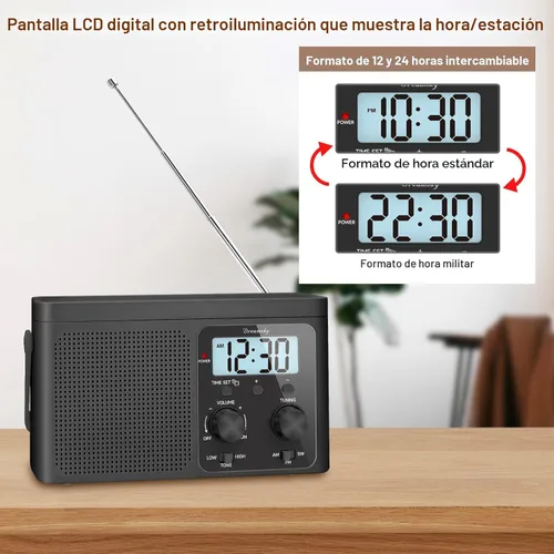 Miniatura 4 de DreamSky Radio AM FM Portátil - Radio de Onda Corta a Batería o Enchufe de Pared para Casa al Aire Libre, Fuerte Recepción, Dial Grande Fácil