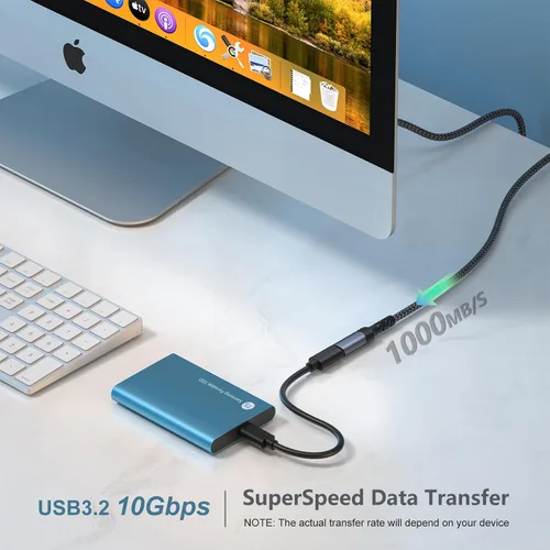 Miniatura 6 de OKRAY - Cable de extensión USB C de 3.3 pies USB 3.2 tipo C macho a hembra, carga rápida de 100 vatios/transferencia de datos de 10 Gbps/4K a 60 Hz