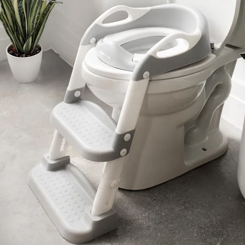 Miniatura 9 de Jool Baby Asiento de Entrenamiento para Ir al Baño con Escalera de 2 Escalones para Niños Pequeños - Protector contra Salpicaduras, Altura Ajustable
