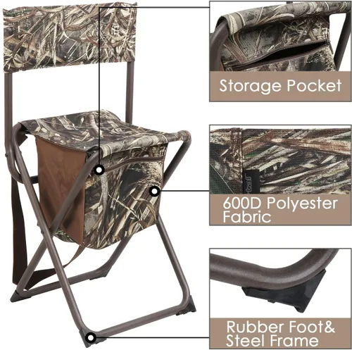 Miniatura 4 de PORTAL Asiento plegable, respaldo ligero, silla de pesca con bolsillo de almacenamiento para camping, senderismo, playa, picnic, soporta hasta 225