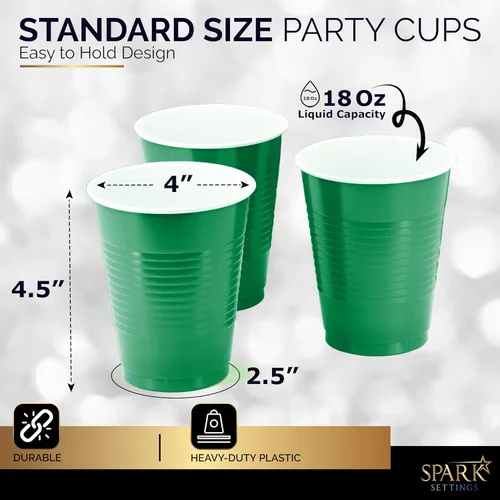 Miniatura 3 de Amcrate Vasos desechables, vasos de plástico verdes de 18 onzas, fuertes y resistentes para bodas, Navidad, Halloween, paquete de 50