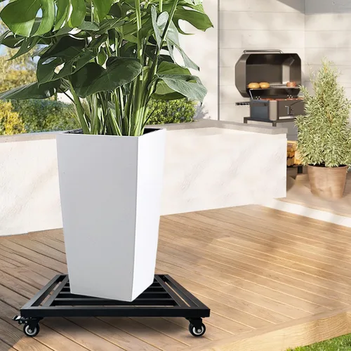 Miniatura 9 de Soporte cuadrado para plantas de 18 pulgadas con ruedas, resistente, organizador grande de metal para plantas en interiores y exteriores, plataforma