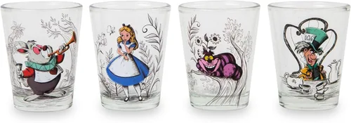 Disney Alicia en el país de las maravillas - Vasos de chupito de whisky de 2 onzas, juego de 4 | Artículos de bar para el hogar para licor y bebidas