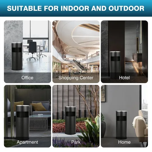 Miniatura 7 de IRONWALLS Cubo de basura para exteriores e interiores con tapa, contenedor de basura de acero inoxidable negro, contenedor de receptáculo, cubo