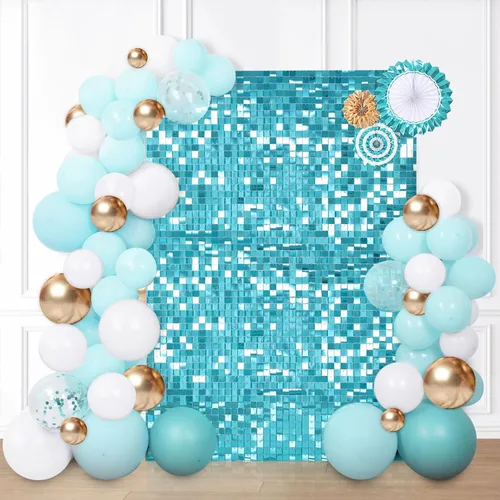 Miniatura 21 de 12 paneles cuadrados de lentejuelas brillantes para pared color azul claro (Baby Blue) telón de fondo decorativo para fiestas de bodas