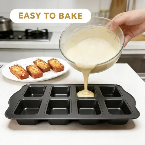 Miniatura 6 de Mini molde para pan de 8 cavidades, antiadherente de acero al carbono, bandeja para hornear mini pan de plátano, brownies y pastel de carne, apto