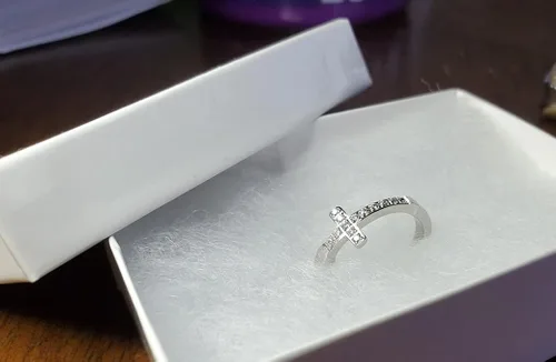 Miniatura 5 de Anillo True Love Waits de lado de pureza cruzada, ceremonia de castidad cristiana, acero inoxidable