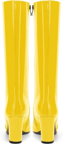 Miniatura 46 de AMBELIGHT Botas altas hasta la rodilla con cremallera y puntera puntiaguda para mujer, de patente sólida, tacón alto, 3.3 pulgadas