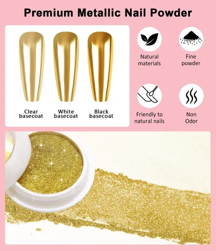 Miniatura 6 de 3D Nail Gel Art BISHENGYF - Pegamento de uñas de gel para esculpir 0.53 oz con polvo de uñas cromado dorado blanco para arte de uñas, gel duro