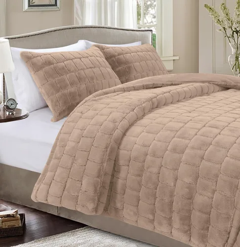Miniatura 12 de Elegant Comfort Lujoso juego de edredón de piel sintética esponjosa de 3 piezas – Alternativa de plumón cálida para todas las estaciones – Ultra
