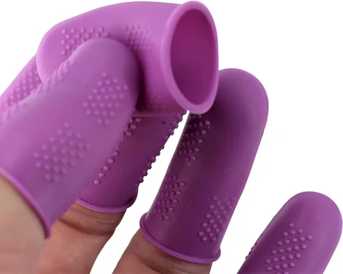 Miniatura 3 de Protectores de dedos [serie Flex – paquete de 12 unidades] Fundas de silicona antiadherentes para dedos Morado Pequeño (6) / Mediano (6)