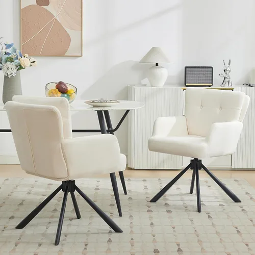 Miniatura 12 de WUTUTUEE Juego de 2 sillas de comedor de tela, modernas, tapizadas, giratorias, cómodas sillas de comedor con respaldo medio, sillón de escritorio