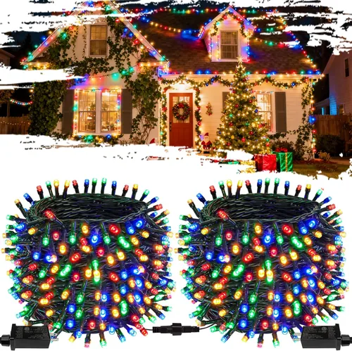Miniatura 9 de Guirnalda de luces de Navidad, paquete de 2 unidades, se pueden conectar entre si, 164 pies, 400 focos LED rojos, impermeables, para interiores