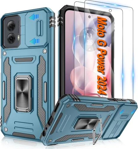 Miniatura 61 de Atump Funda para Motorola Moto G Play 2024 (4G) con [paquete de 2] protector de pantalla HD y cubierta para cámara deslizante, soporte de anillo