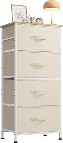 Miniatura 9 de WLIVE Cómoda de 4 cajones para dormitorio, unidad organizadora de almacenamiento de ropa de tela gris claro, cómoda para pasillo, entrada, armarios
