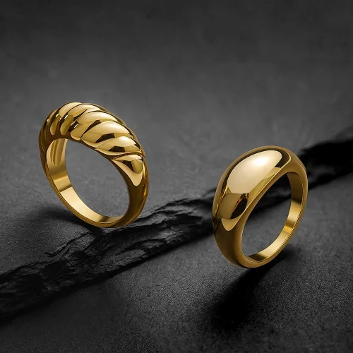 Miniatura 8 de JINEAR Anillo de cúpula gruesa chapado en oro de 18 quilates con diseño de croissant trenzado trenzado para mujeres y hombres, anillo de boda