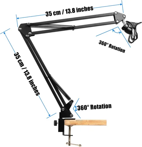 Miniatura 2 de soporte articulado brazo soporte mesa flexible rotación 360 ° teléfono celular clip titular para todos los teléfonos inteligentes micrófono