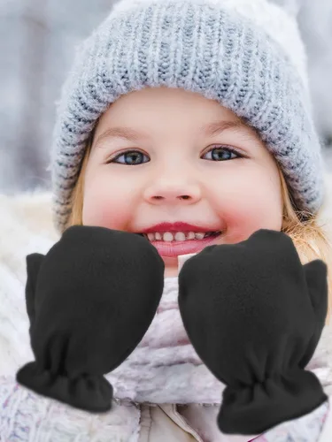 Miniatura 4 de 3 pares de guantes de forro polar para niños pequeños, guantes cálidos de invierno resistentes al viento, guantes de esquí para niños y niñas