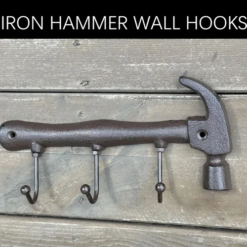 Miniatura 3 de KiaoTime Ganchos de Pared de Metal de Hierro Fundido Rústico, Perchero de Pared Montado en Forma de Martillo Retro Vintage, Soporte para Llaves