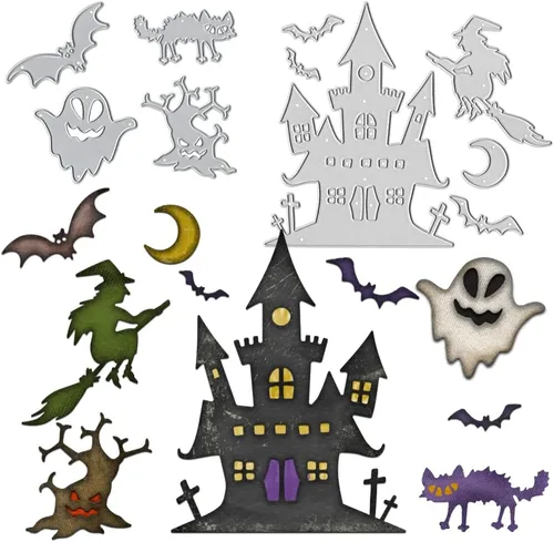 Miniatura 7 de ALIBBON Troqueles de Halloween para hacer tarjetas y álbumes de recortes, troqueles de corte de castillo de Halloween, moldes de plantilla de metal