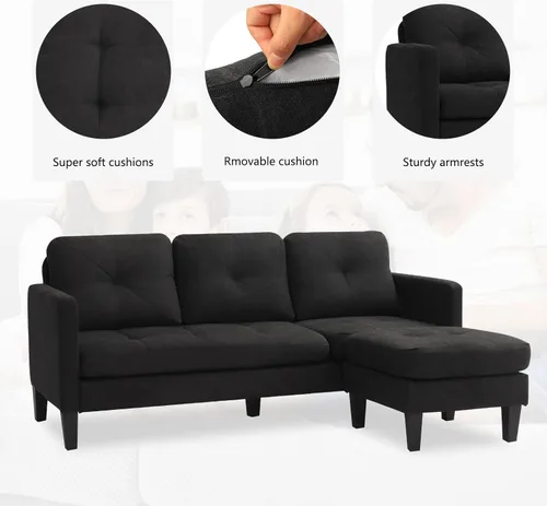 Miniatura 3 de Sofá modular convertible, sofá en forma de L, moderno juego de sofá de 3 asientos con diván reversible para sala de estar pequeña, apartamento