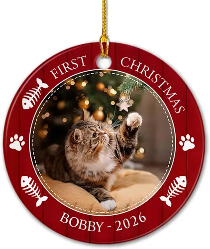 Miniatura 20 de Adorno de cerámica de Navidad personalizado para perro y gato, adorable adorno de Navidad amigable y leal, marco de fotos, adornos de Navidad 2026