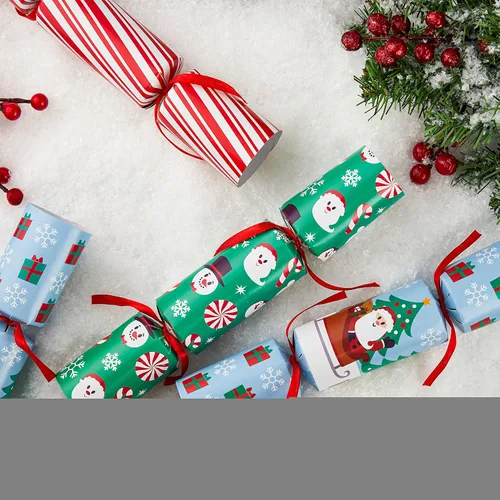Miniatura 7 de JOYIN 8 piezas de recuerdo de fiesta de Navidad sin broches de presión, color rojo, azul y verde, incluye sombrero de fiesta, chistes y regalos
