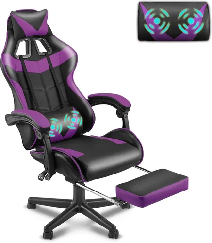 Miniatura 19 de Soontrans Silla de juegos azul claro con reposapiés, bonita silla de videojuegos de conejo, silla de escritorio Kawaii para nieta, hermana, novia