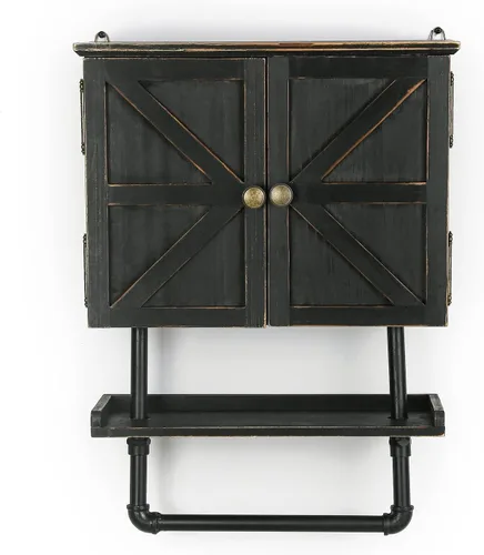 Armario de almacenamiento sobre inodoro de 23.1 x 16.9 pulgadas, gabinete de baño con estante de pared ajustable y toallero, puertas dobles, Negro