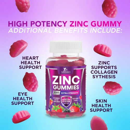 Miniatura 6 de Gomitas de zinc – 50 mg de zinc por porción para el sistema inmunológico de la piel y los huesos, gomitas de salud – Antioxidante masticable, alta