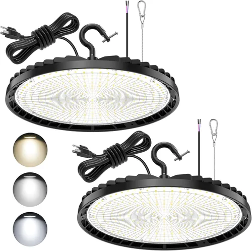 Miniatura 15 de KUKUPPO Luz LED de alta bahía de 150 W, 120 W, 90 W, ajustable, 4500 K, 5000 K, 5700 K, luz LED de alta bahía con enchufe para almacén de fábrica