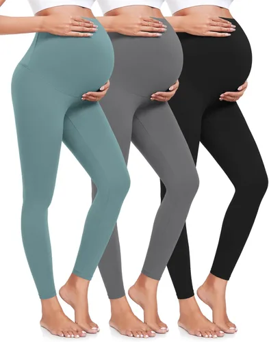 yeuG Paquete de 3 leggings de maternidad para mujer, sobre el vientre, pantalones de yoga para embarazo, ropa deportiva, leggings de entrenamiento