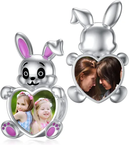 LONAGO Abalorio de fotos personalizado para pulsera de plata de ley personalizable para regalo para mujeres y niñas, Plata esterlina, Circonita