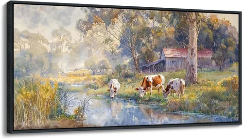 Miniatura 10 de JEAWA Arte de Pared en Lienzo Grande - Pintura Abstracta de 24x48 Pulgadas en Tela, Imágenes Texturizadas de Montañas como Regalos para Amigos