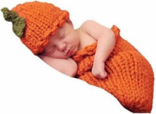 Coberllus Accesorios para fotos de bebé recién nacido, trajes para sesión de fotos de ganchillo de punto de Halloween, calabazas, sombrero, bolsa de