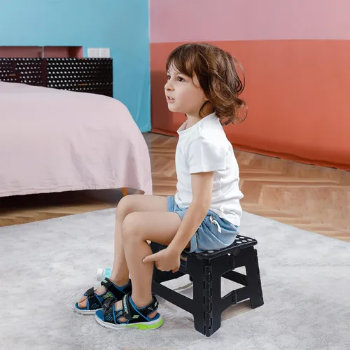 Miniatura 7 de Flottian Taburete plegable de 9 pulgadas para adultos y niños con capacidad para hasta 300 libras, taburetes plegables antideslizantes con asa