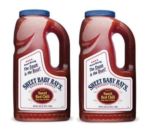 Sweet Baby Ray's Salsa de ala de chile rojo dulce 64 onzas (paquete de 2)