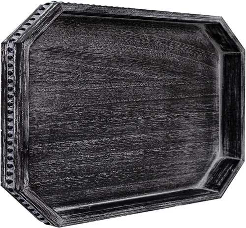 Miniatura 16 de MAONAME Bandeja de Madera para Servir, Bandeja de Madera Estilo Granja con Cuentas, Bandeja Octogonal para Servir Blanca Lavada, Bandeja de Mesa