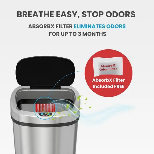 Miniatura 4 de SensorCan - Basurero con sensor de 13 galones con ruedas y sistema de control de olores AbsorbX, acero inoxidable, cubo de basura automático