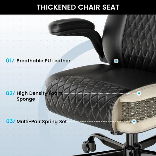 Miniatura 5 de COMHOMA Silla de oficina de cuero, silla de escritorio para computadora con brazos abatibles y respaldo ergonómico, silla ejecutiva resistente