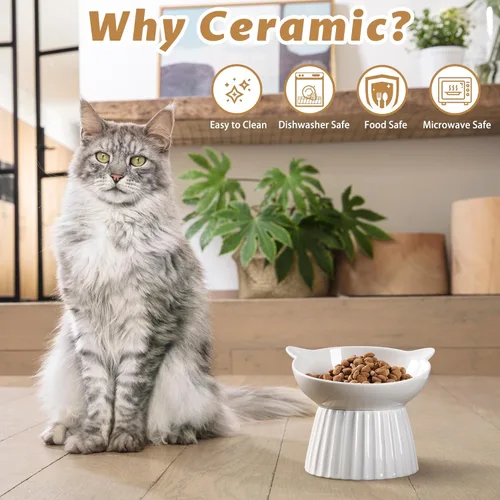 Miniatura 6 de Cuenco elevado de cerámica para gatos, cuenco elevado inclinado para gatos, cuencos antivómitos para gatos de interior, comedero para mascotas
