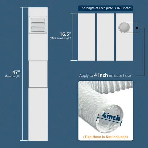 Miniatura 2 de Kit de ventana de ventilación de secadora para manguera de ventilación de secadora de 4 pulgadas de diámetro, kit de ventilación ajustable