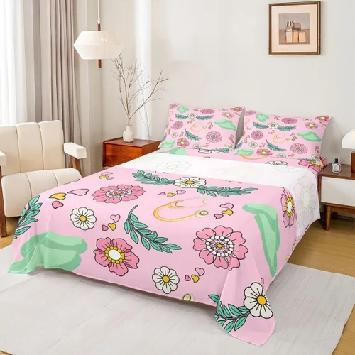 Miniatura 11 de Erosebridal Nurse Sheet Set Stethoscope Twin Sheets Set for Teen Boys,Colorful Medical Healthcare Heartbeat Syringe Fitted Sheet
