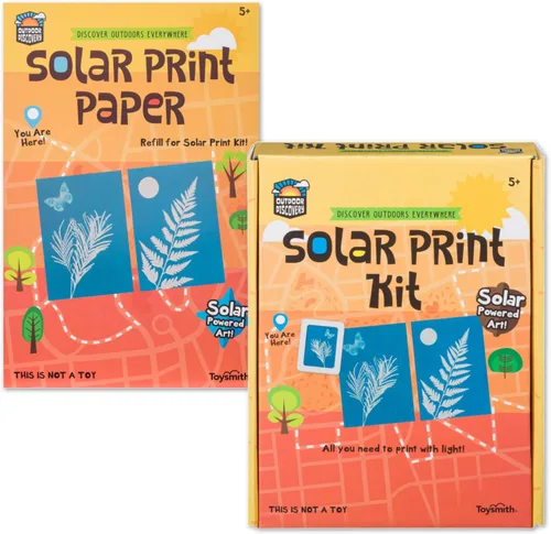 Toysmith Outdoor Discovery - Kit de papel de impresión solar para niños, incluye 36 hojas de papel de impresión solar, plantillas y marcos, regalo