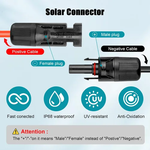 Miniatura 2 de Cable de extensión solar de 10 AWG de 2 pies negro + 2 pies de rojo, cable de panel solar de calibre 10 macho a hembra, alambre de cobre estañado